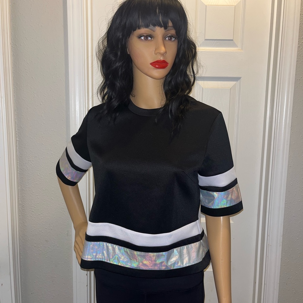 Metallic Striped Crop Top (L) NEW